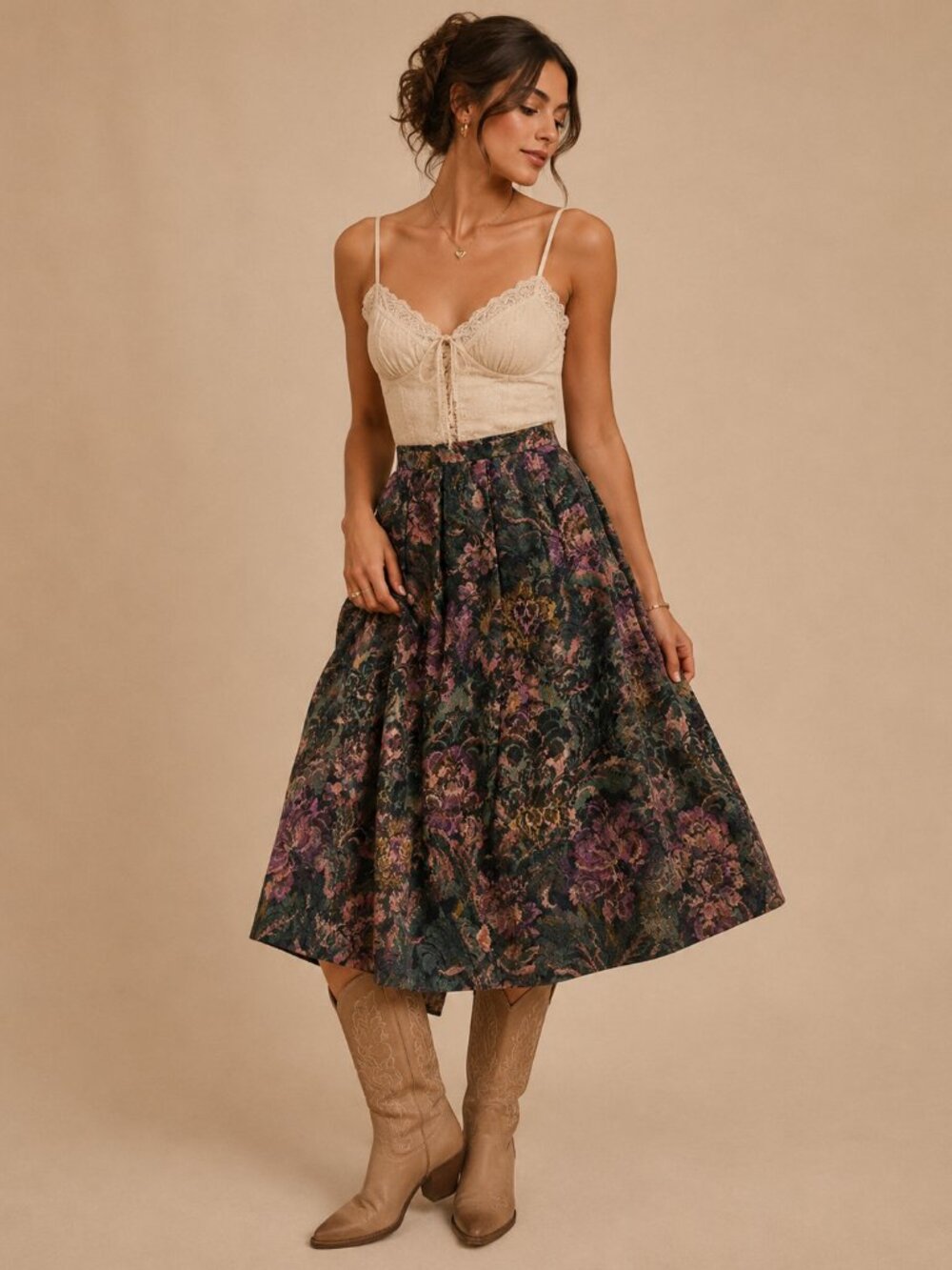 Vintage Tapestry Floral Midi Skirt 14 Large USA Made Cloak Of Many Colors
